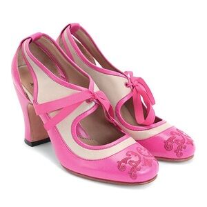 John Fluevog Pink and Cream Heels